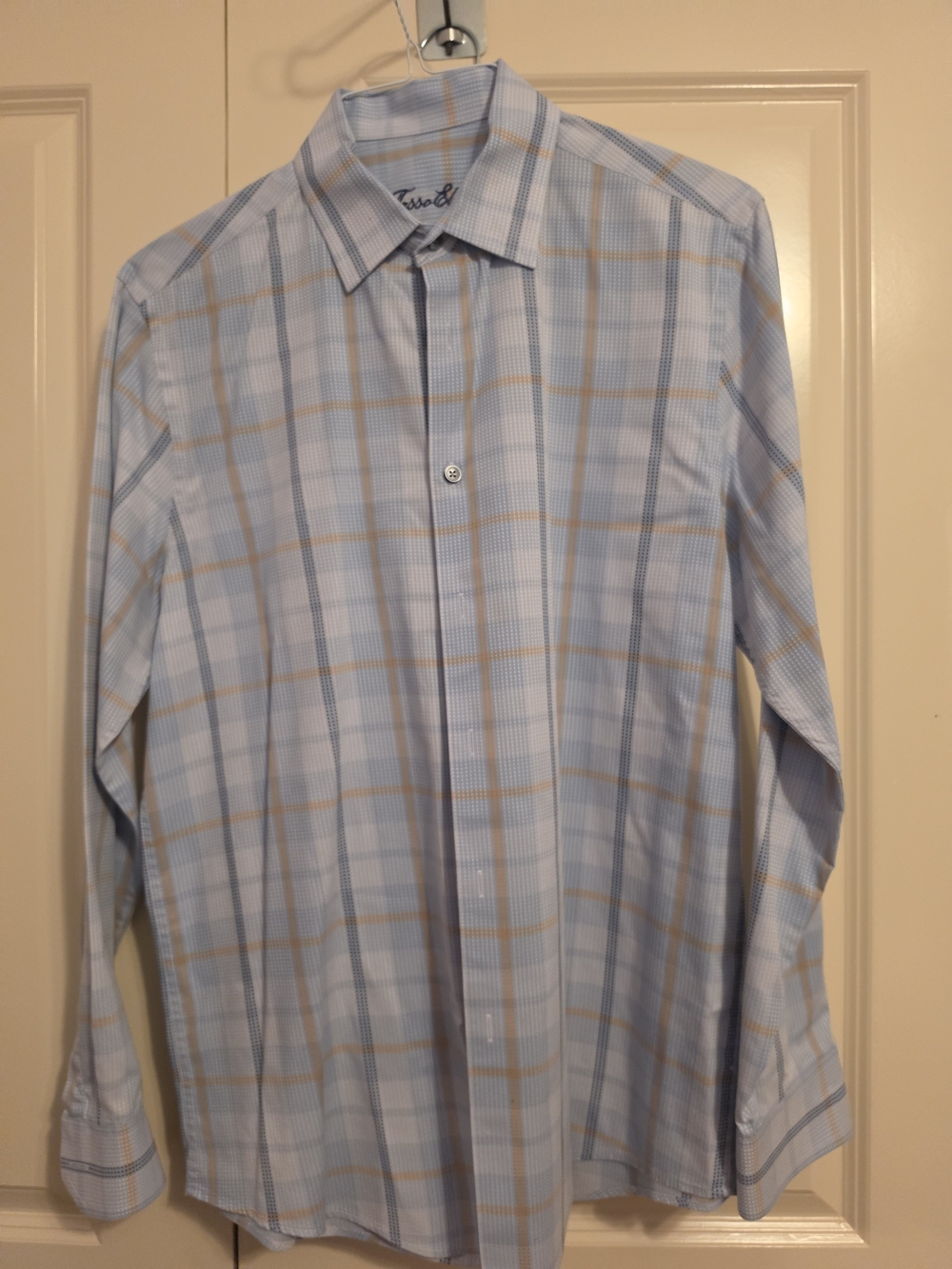 Tasso Elba Men's Light Blue Plaid Dress Shirt - Casual & Office Wear